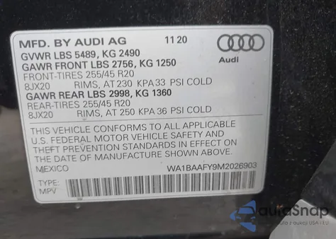 2021 Audi Q5 Premium Plus 45 Tfsi Quattro S Tronic z USA, uszkodzony, nr VIN WA1BAAFY9M2026903